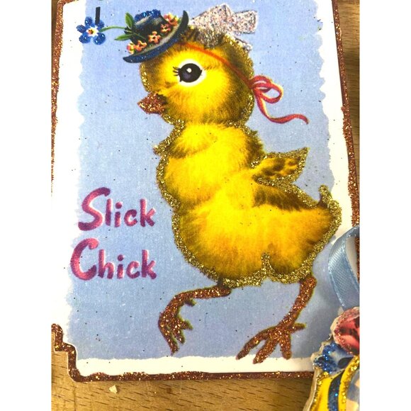 Vintage Easter Glittered Ornaments - Bunny Chick & Duck Set Retro Style Decorati - Picture 3 of 6